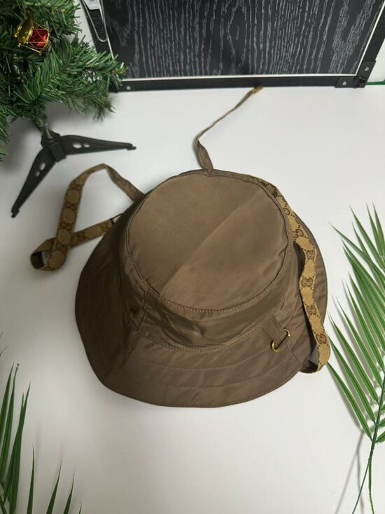 ✨Gucci Brown Nylon Bucket Hat with GG Detachable Strap - Luxury Sun Hat✨